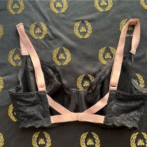 Freya Offbeat Black Lace Bra / 28 H - 28H / Unpadded / Underwire / Pink Straps